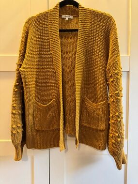 Madewell Pom-Pom Sleeve Cardigan Sweater - Mustard